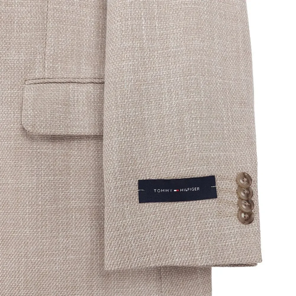 Tommy Hilfiger Mens Modern Fit Sport Coat 44L Tan Solid Stretch Basketweave NWT